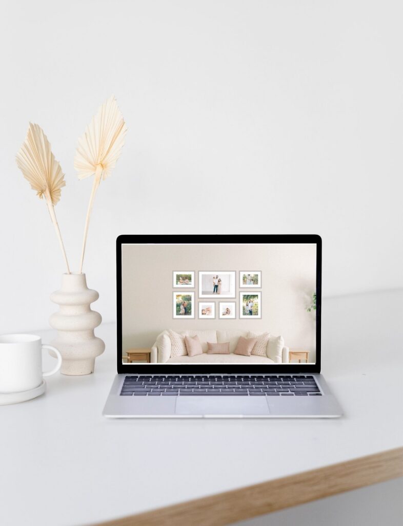 A computer set up to show how to design a gallery wall.