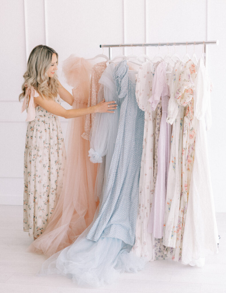 Nichole Showing maternity wardrobe at her mesa studio.